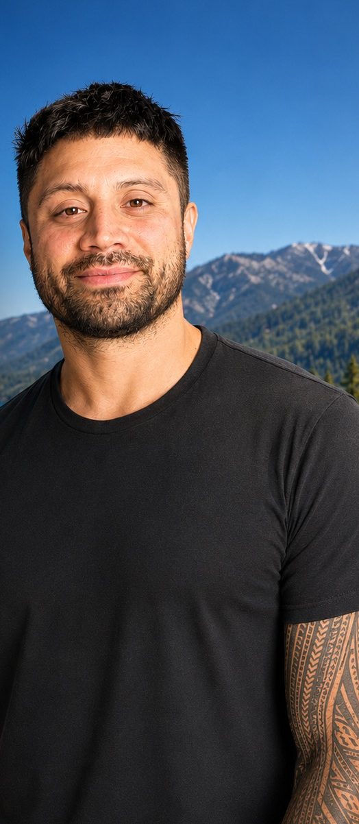 Nick Piliae in front of Lake Tahoe and the Sierra Nevada